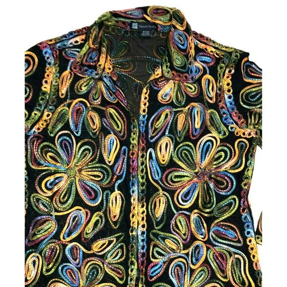 CASUAL STUDIO EMBROIDERED BLAZER JACKET SZ L BLACK ORANGE EMBROIDERED WOMENS - Picture 2 of 5